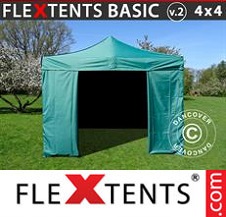 Faltzelt FleXtents Basic 4x4m Grün, mit 4 wänden