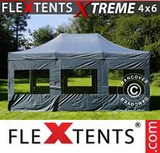 Faltzelt Flextents Pro Xtreme 4x6m Grau, mit 8 wänden