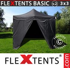 Faltzelt FleXtents Basic 3x3m Schwarz, mit 4 wänden