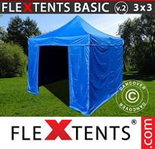 Faltzelt FleXtents Basic 3x3m Blau, mit 4 wänden