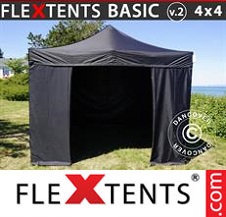 Faltzelt FleXtents Basic 4x4m Schwarz, mit 4 wänden