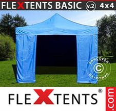 Faltzelt FleXtents Basic 4x4m Blau, mit 4 wänden