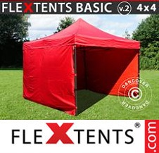 Faltzelt FleXtents Basic 4x4m Rot, mit 4 wänden