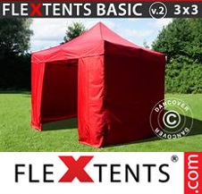Faltzelt FleXtents Basic 3x3m Rot, mit 4 wänden
