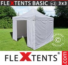 Faltzelt FleXtents Basic 3x3m Weiß, mit 4 wänden