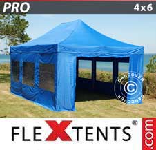 Faltzelt FleXtents PRO 4x6m Blau, mit 8 wänden