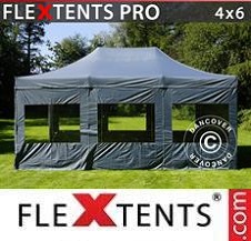 Faltzelt FleXtents PRO 4x6m Grau, mit 8 wänden