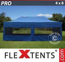 Faltzelt FleXtents PRO 4x8m Blau, mit 6 wänden