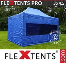 Faltzelt FleXtents PRO 3x4,5m Blau, mit 4 wänden