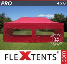 Faltzelt FleXtents PRO 4x8m Rot, mit 6 wänden