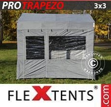 Faltzelt FleXtents PRO 3x3m Grau, mit 4 wänden