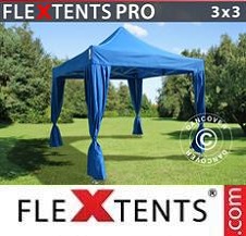 Faltzelt FleXtents PRO 3x3m Blau, inkl. 4 Vorhänge