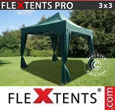 Faltzelt FleXtents PRO 3x3m Grün, inkl. 4 Vorhänge