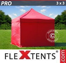 Faltzelt FleXtents PRO 3x3m Rot, mit 4 wänden