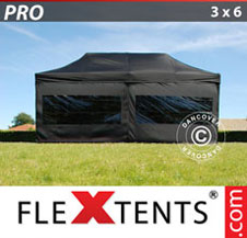 Faltzelt FleXtents PRO 3x6m Schwarz, mit 6 Wänden