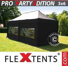 Faltzelt FleXtents PRO 3x6m Schwarz, mit 6 wänden