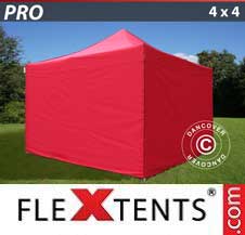Faltzelt FleXtents PRO 4x4m Rot, mit 4 wänden