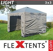 Faltzelt FleXtents Light 3x3m Grau, mit 4 wänden