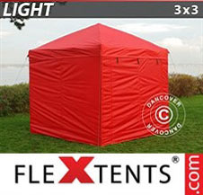 Faltzelt FleXtents Light 3x3m Rot, mit 4 wänden