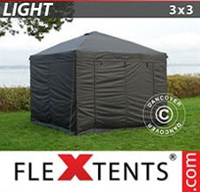 Faltzelt FleXtents Light 3x3m Schwarz, mit 4 wänden