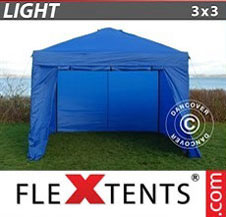 Faltzelt FleXtents Light 3x3m Blau, mit 4 wänden