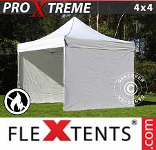Faltzelt Flextents Pro Xtreme 4x4m Weiß, Flammenhemmend, mit 4 wänden