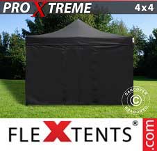Faltzelt Flextents Pro Xtreme 4x4m Schwarz, mit 4 Wänden