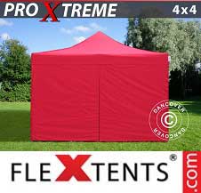 Faltzelt Flextents Pro Xtreme 4x4m Rot, mit 4 wänden