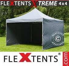 Faltzelt Flextents Pro Xtreme 4x4m Grau, inkl. 4 Wänden