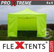 Faltzelt Flextents Pro Xtreme 4x4m Neongelb/grün, mit 4 wänden