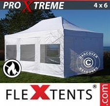 Faltzelt Flextents Pro Xtreme 4x6m Weiß, Flammenhemmend, mit 4 wänden