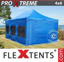 Faltzelt Flextents Pro Xtreme 4x6m Blau, inkl. 8 Wänden