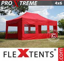 Faltzelt Flextents Pro Xtreme 4x6m Rot, mit 8 wänden