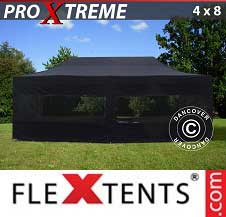 Faltzelt Flextents Pro Xtreme 4x8m Schwarz, mit 6 Wänden