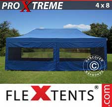 Faltzelt Flextents Pro Xtreme 4x8m Blau, inkl. 6 Wänden