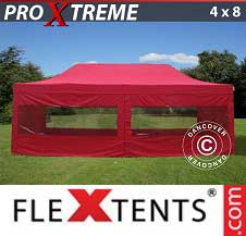 Faltzelt Flextents Pro Xtreme 4x8m Rot, mit 6 wänden