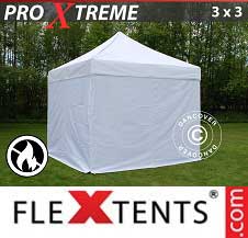 Faltzelt Flextents Pro Xtreme 3x3m Weiß, Flammenhemmend, mit 4 wänden
