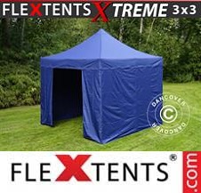 Faltzelt Flextents Pro Xtreme 3x3m Dunkeblau, mit 4 wänden