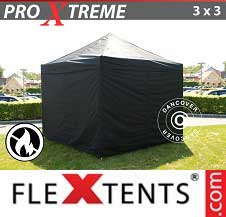 Faltzelt Flextents Pro Xtreme 3x3m Schwarz, Flammenhemmend, mit 4 Wänden