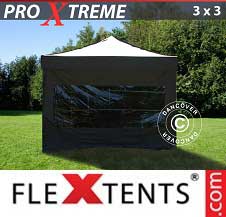 Faltzelt Flextents Pro Xtreme 3x3m Schwarz, mit 4 Wänden