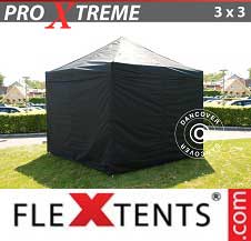 Faltzelt Flextents Pro Xtreme 3x3m Schwarz, mit 4 Wänden
