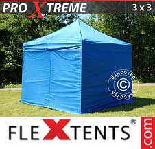 Faltzelt Flextents Pro Xtreme 3x3m Blau, inkl. 4 Wänden
