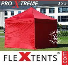 Faltzelt Flextents Pro Xtreme 3x3m Rot, mit 4 wänden