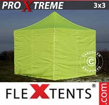 Faltzelt Flextents Pro Xtreme 3x3m Neongelb/grün, mit 4 wänden