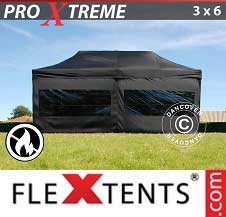 Faltzelt Flextents Pro Xtreme 3x6m Schwarz, Flammenhemmend, mit 6 Wänden