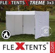 Faltzelt Flextents Pro Xtreme 3x3m, weiß, flammfest